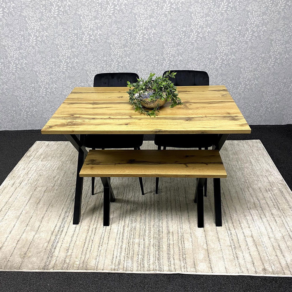 Kosy Koala 4 Seater MDF and Velvet Rectangle Dining Table Set with Bench Black Image 4