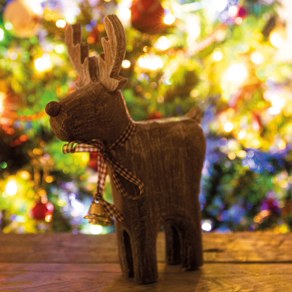 St Helens Light Brown Wooden Brushed Snow Effect Reindeer Image 3