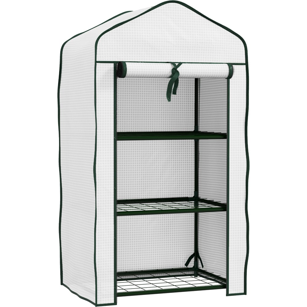 Outsunny White 3 Shelf PE Cover 1.9 x 1.2ft Portable Mini Greenhouse with Roll Up Door Image 1