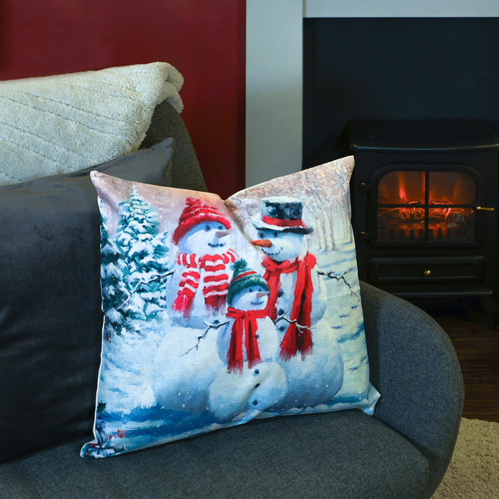 Xmas Haus Festive Family Snowman Christmas Cushion 45 x 45cm Image 2