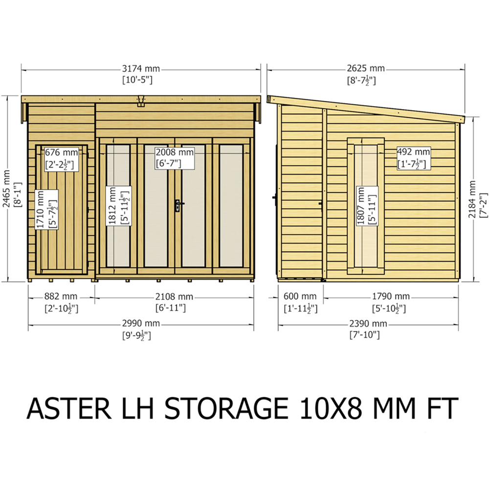 Shire Aster 10 x 8ft Shiplap Left Hand Storage Pent Summerhouse Image 5
