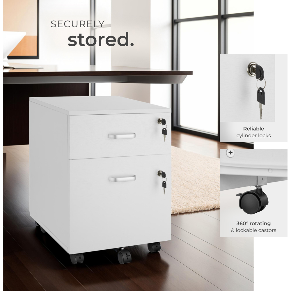 tectake 2 Lockable Drawer White Filing Cabinet Image 4