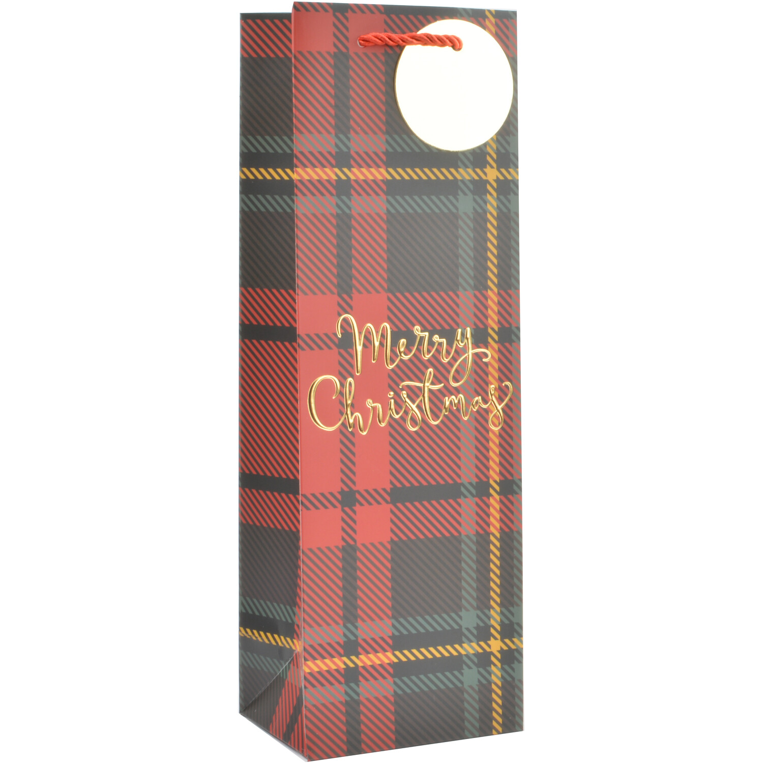 Tartan Merry Christmas Bottle Bag Red Image 4