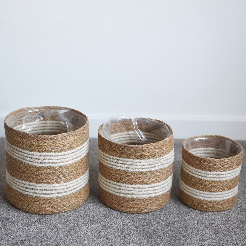 Garden Gear Natural Seagrass and Jute Indoor Planter Basket 3 Pack Image 3