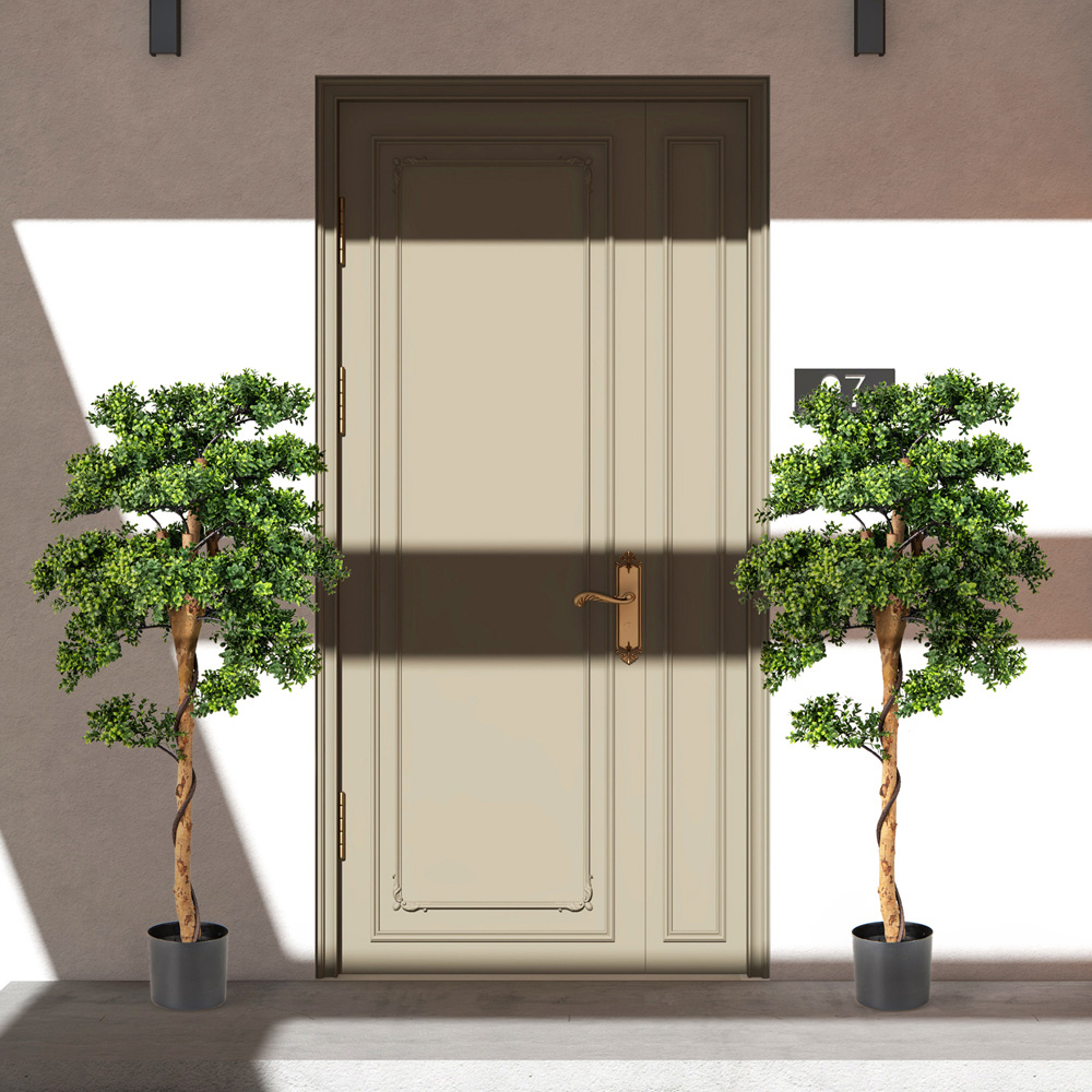 Costway Green Artificial Boxwood Topiary Tree Potted Plants 2 Pack Image 4