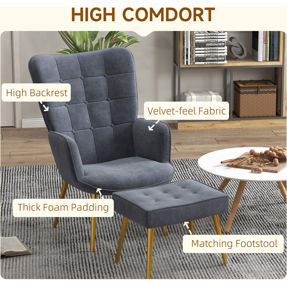 Portland Dark Grey Modern Button Tufted Wing Back Chair with Footstool Image 5