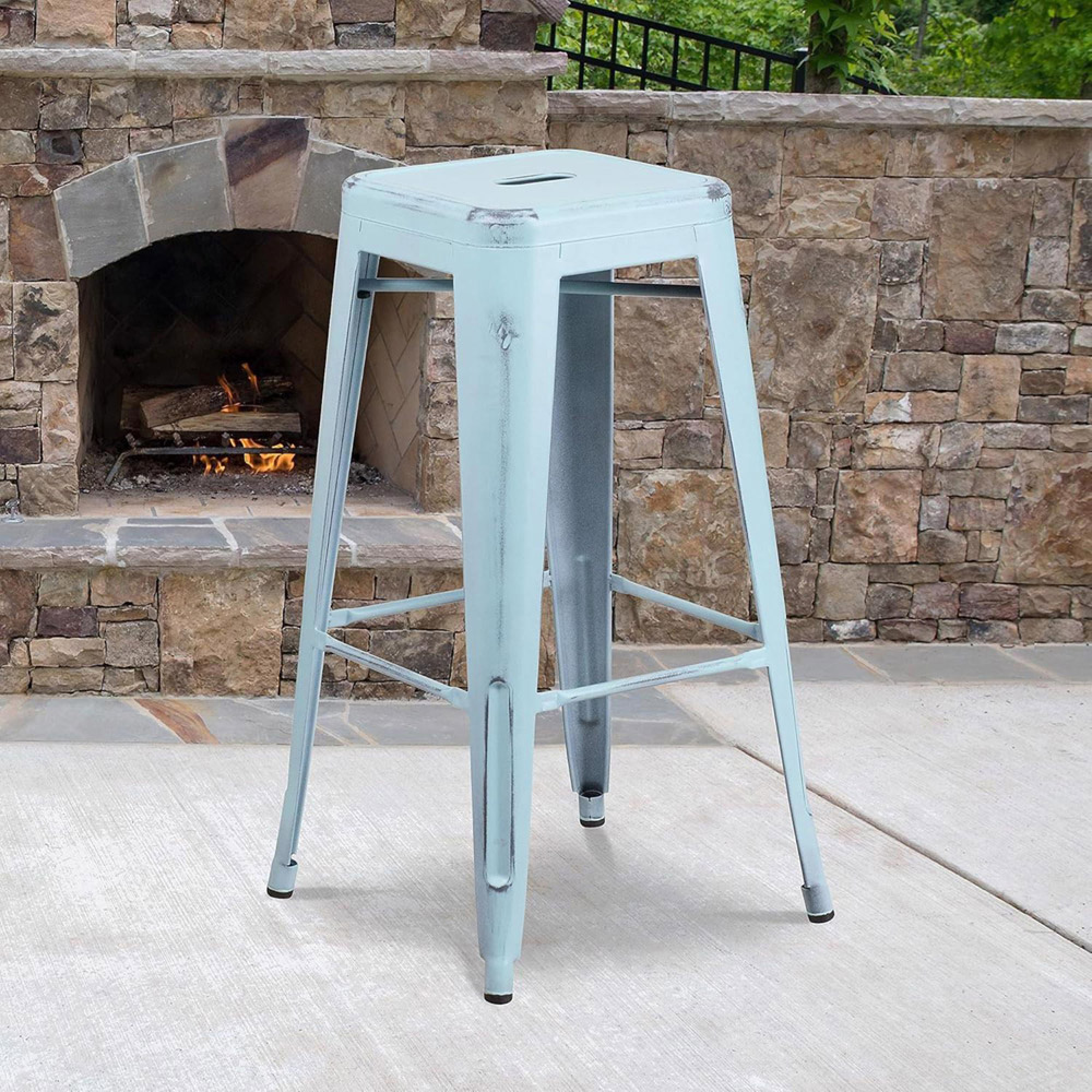 FWStyle Pastel Blue Assembled Steel Bar Stool Set of 4 Image 5