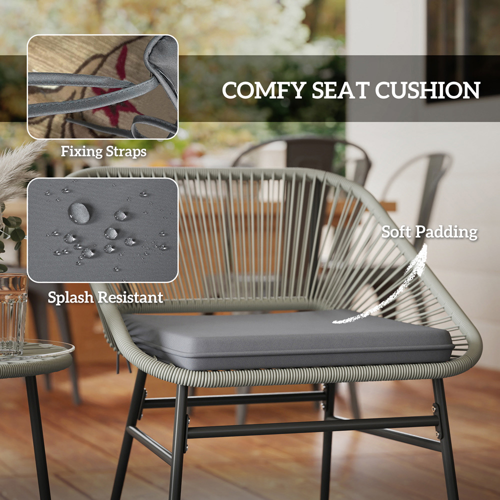 Outsunny 3 Piece Rattan Bistro Set Light Grey Image 6