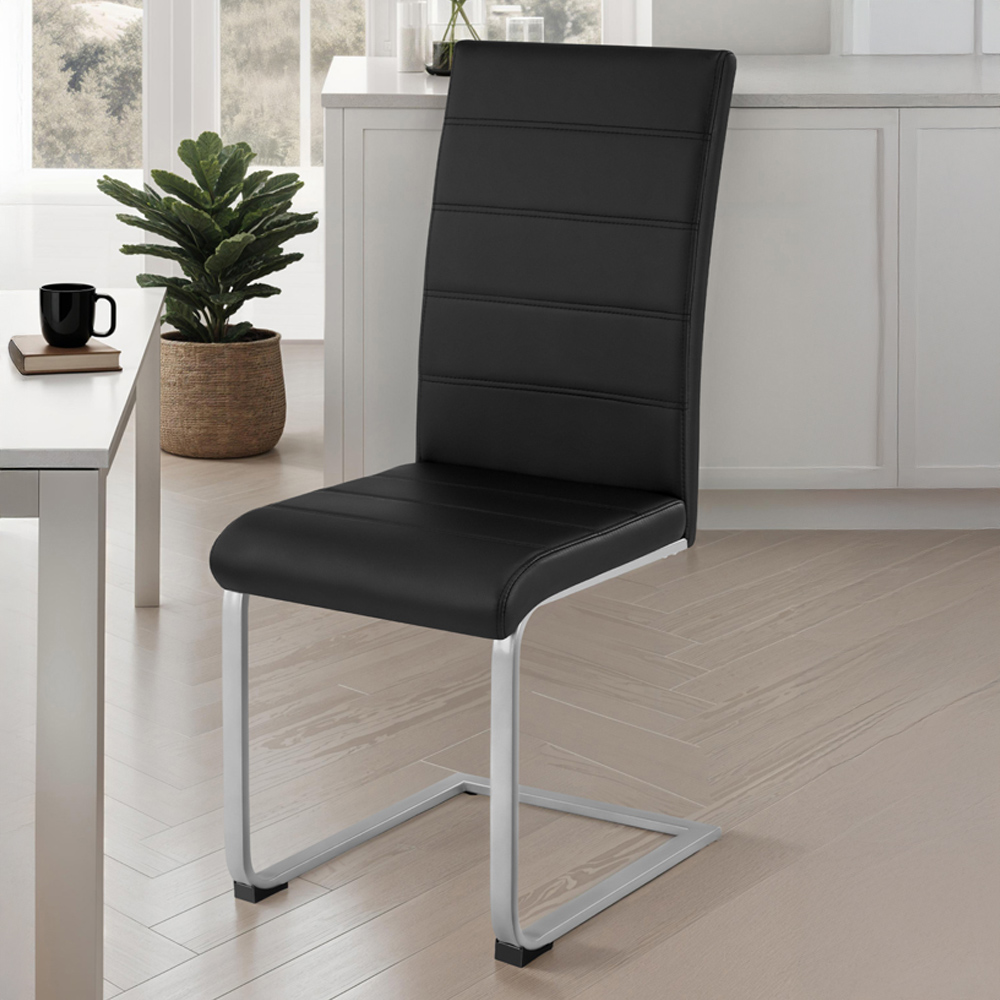 tectake Set of 4 Black Cantilever High Backrest Dining Chair Image 1