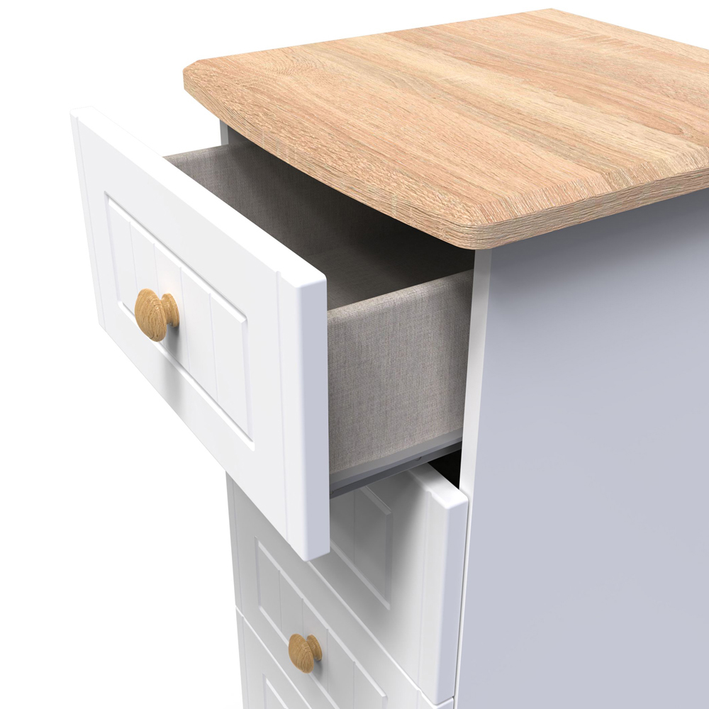 Crowndale Warwick 5 Drawer White Ash and Oak Tall Bedside Cabinet Image 6
