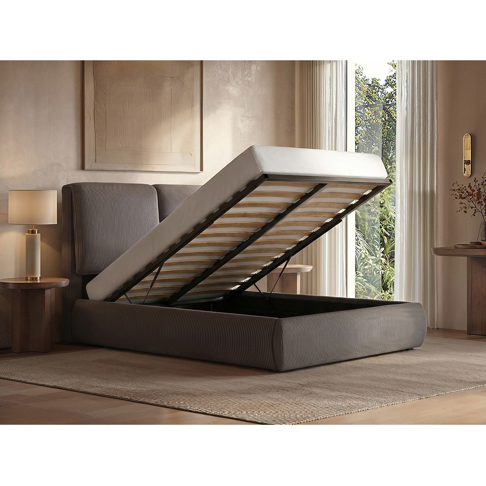 SOLACE+CO Lydia Brown King Size Cord Ottoman Bed with Plush Padded Headboard Image 5
