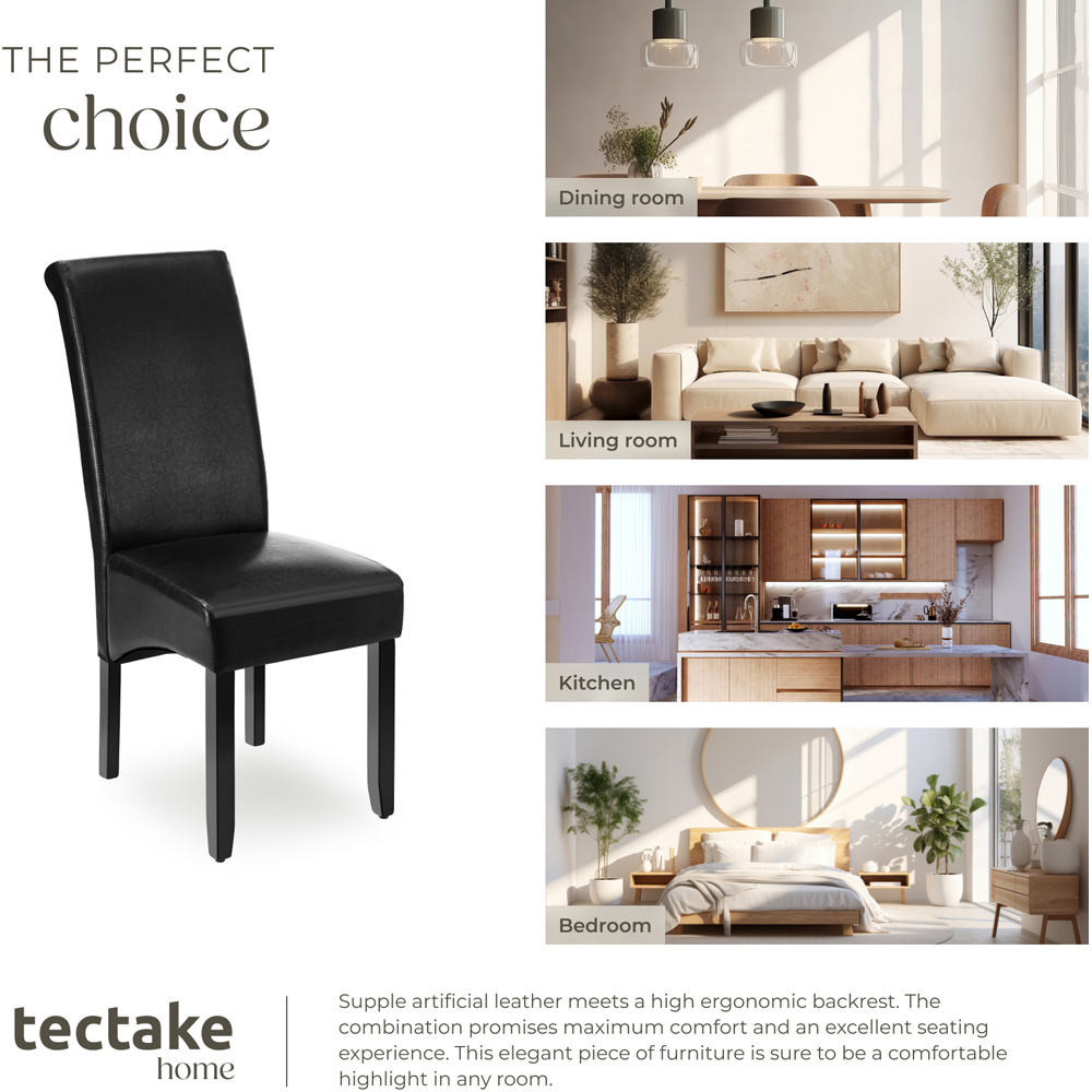 tectake Set of 4 Black Faux Leather High Backrest Dining Chair Image 6
