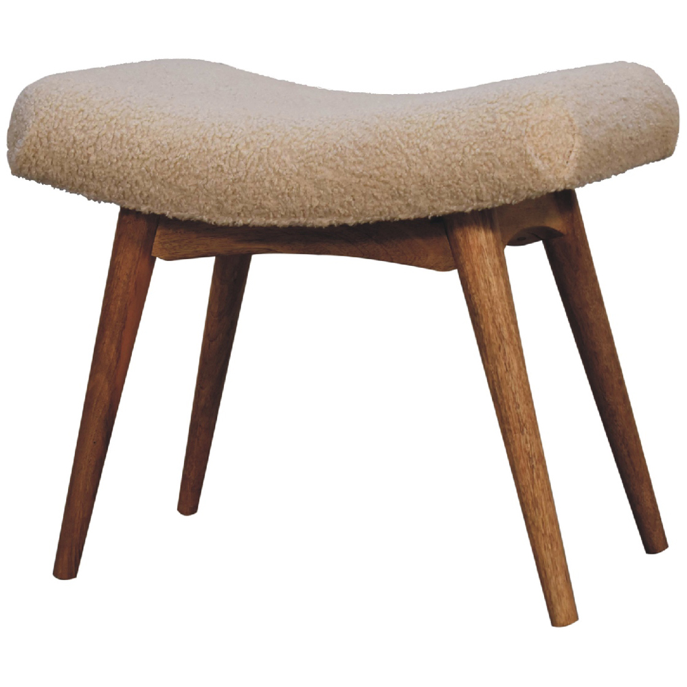 Artisan Furniture Cream Single Seater Boucle Solid Wood Curved Bench Image 3