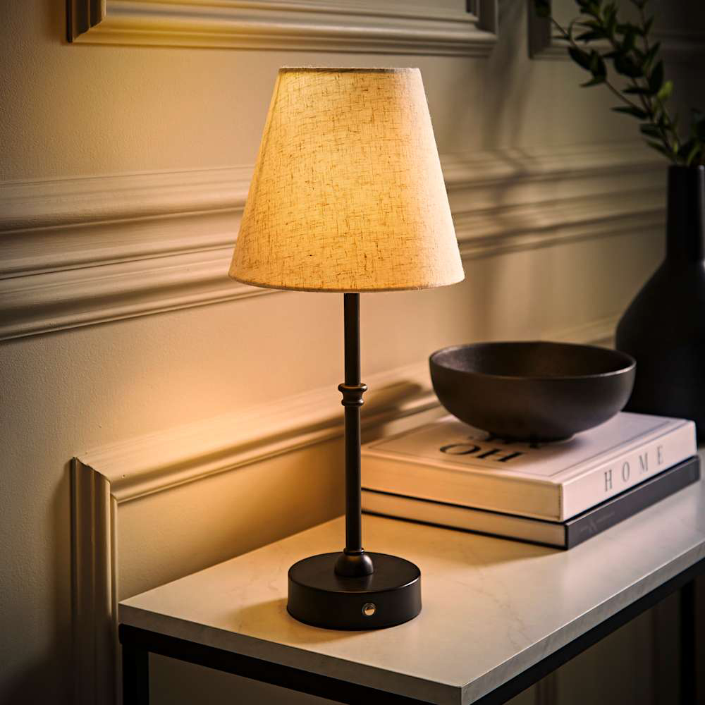 ValueLights Lowe Black Rechargeable Table Lamp with Linen Shade Image 2