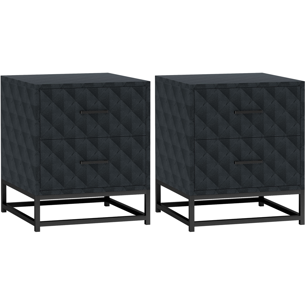 Portland 2 Drawer Black Bedside Table Set of 2 Image 2