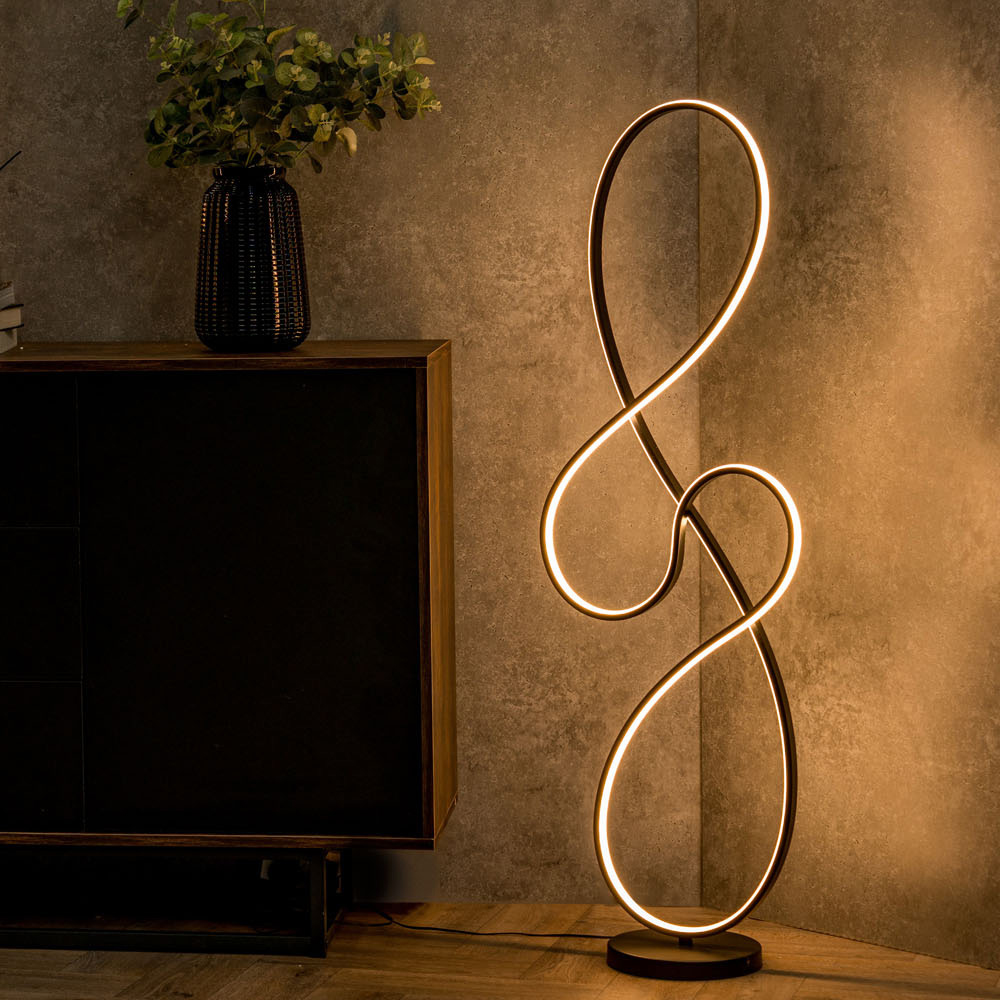 ValueLights Infinity Matt Black Swirl Integrated LED Floor Lamp Image 3