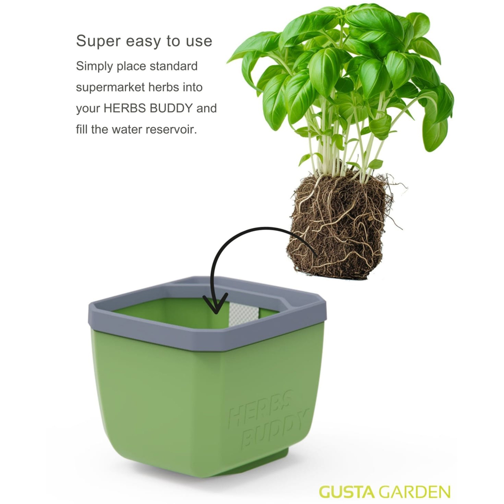Gusta Garden Herbs Buddy Light Grey Self Watering Herb Pot with Water Reservoir 3 Pack Image 6