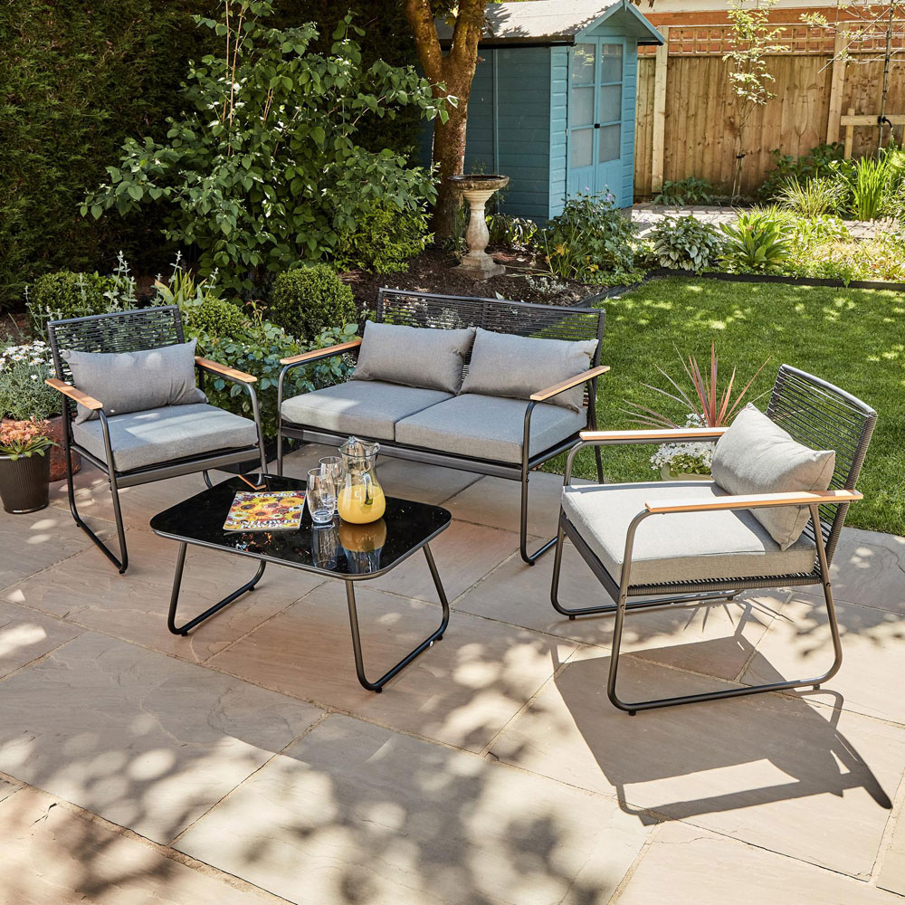 Home Source Cove 4 Seater Black Metal Garden Lounge Set Image 8