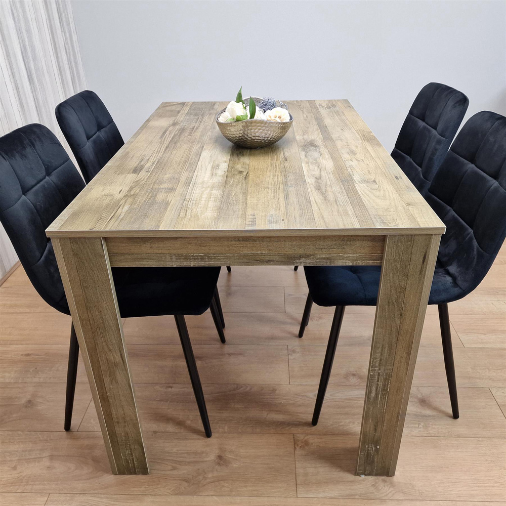 Portland 4 Seater Dining Set Rustic Effect and Black Velvet Image 6