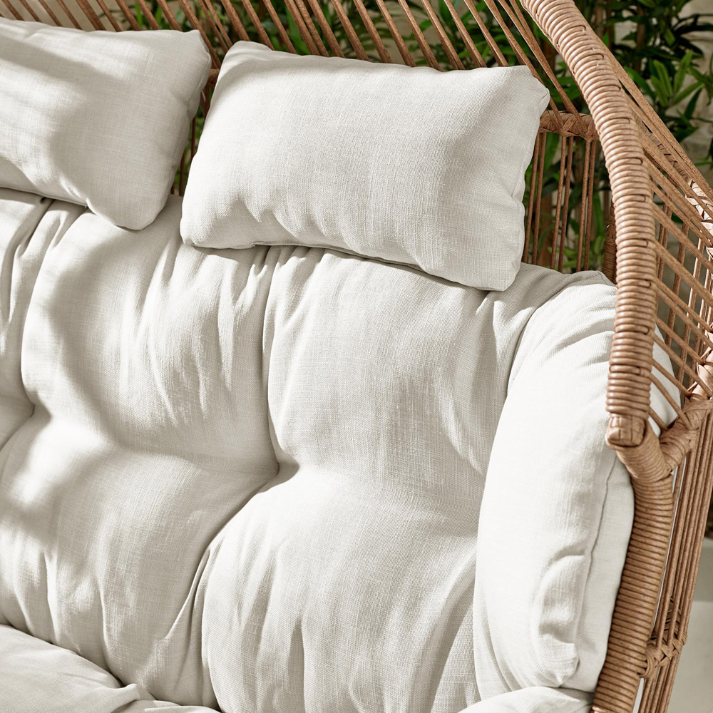 Furniturebox Veza 2 Seater Rattan Light Brown Egg Chair with Cream Cushion Image 4