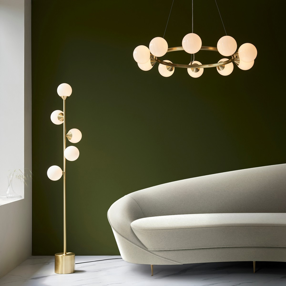 Merano Grosseto White Gloss Glass Satin Brass 10 light Plate Ceiling Light Image 9