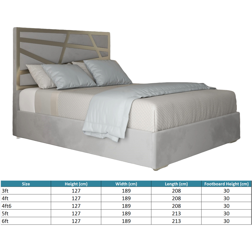 Arabella Grey Single Velvet Upholstered Metal Bed Frame with Panelled Headboard Image 7