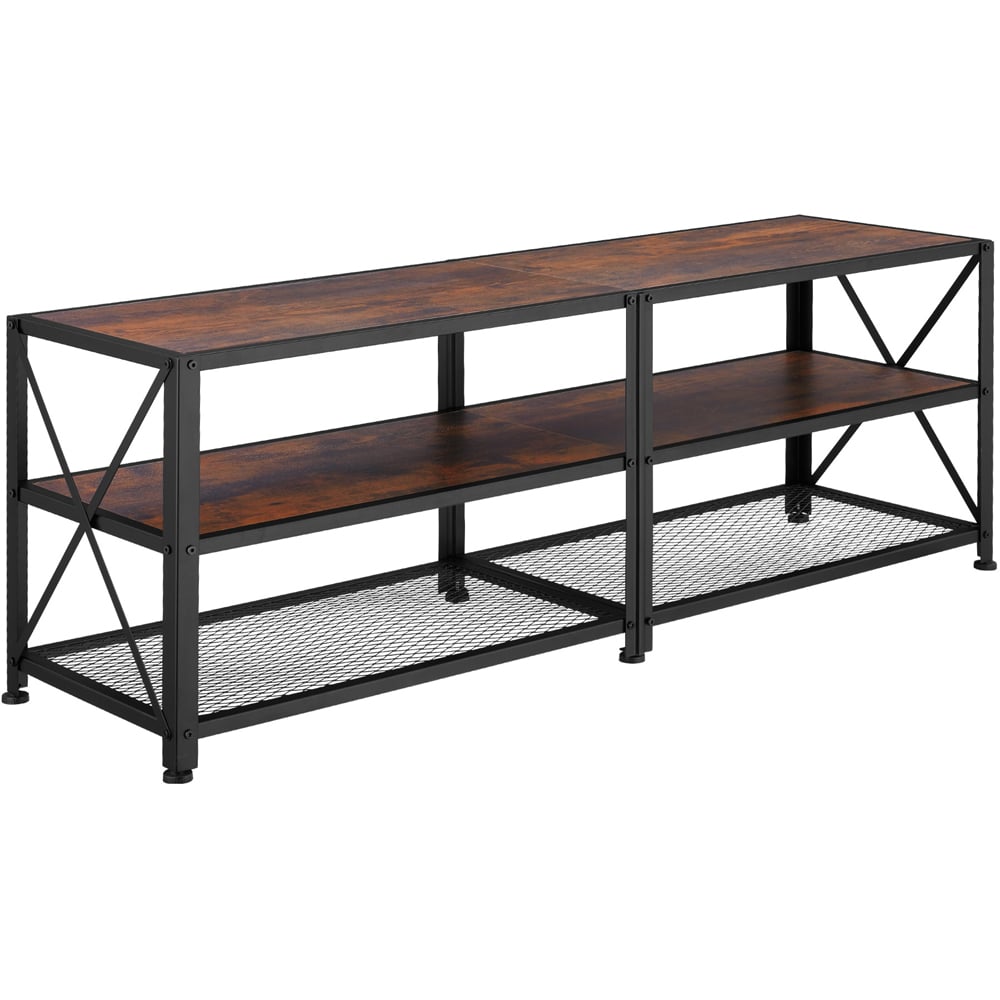 tectake 3 Shelf Dark Wooden and Steel Rustic TV Stand Image 2