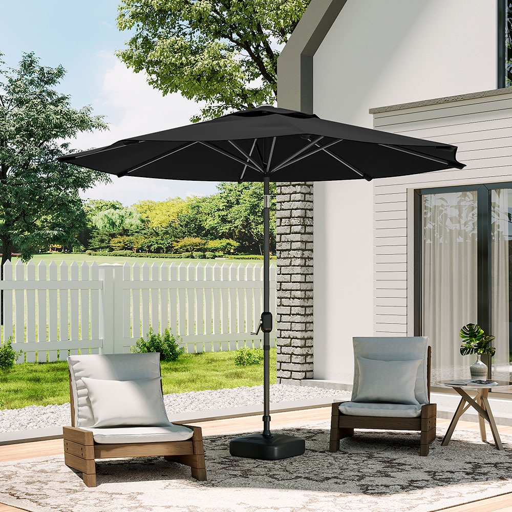 Living and Home Black Round Crank Tilt Parasol with Plastic Fillable Base 3m Image 2