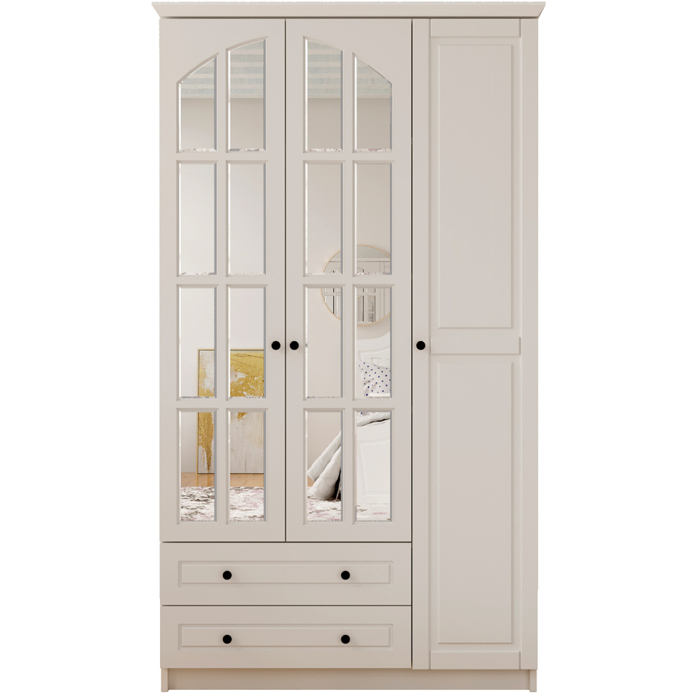 Evu MAISON 3 Door 2 Drawer White Mirror Wardrobe Image 2