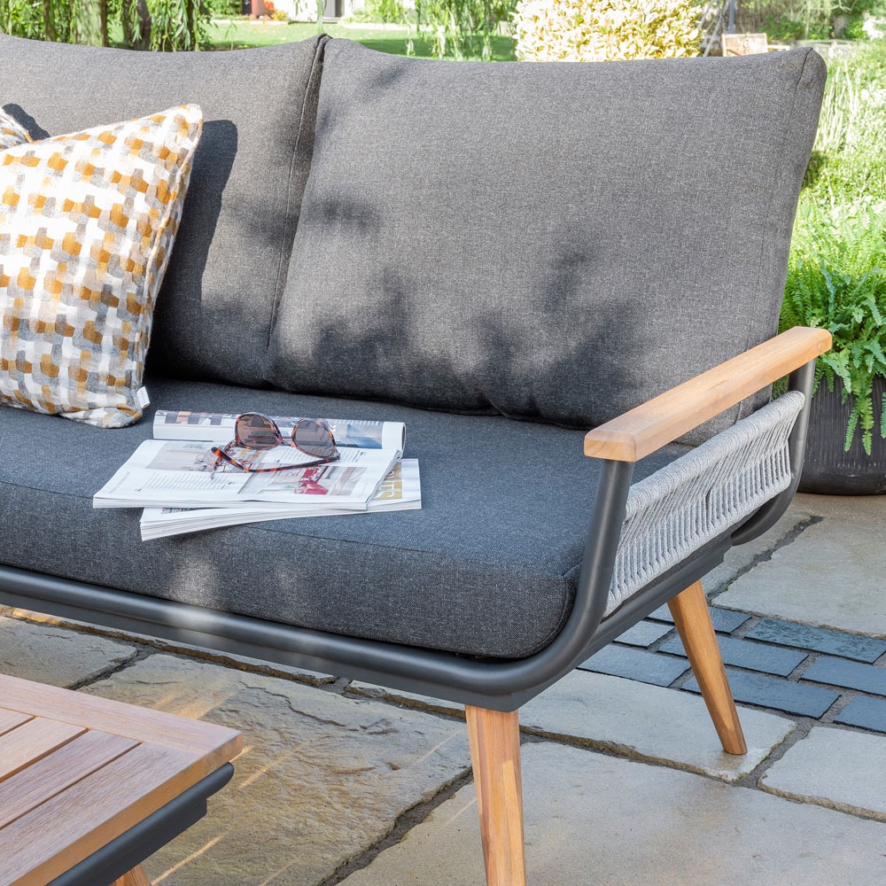 Norfolk Collection Kimora Grey and Acacia Wood 7 Seater Corner Lounge Set Image 4