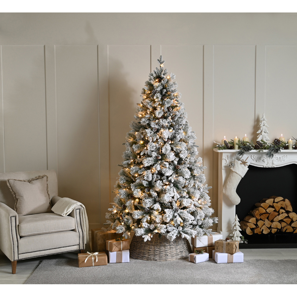 Festive Warm White LED Pre-Lit Bishops Pine Snow Flocked Artificial Christmas Tree 6.9ft Image 3