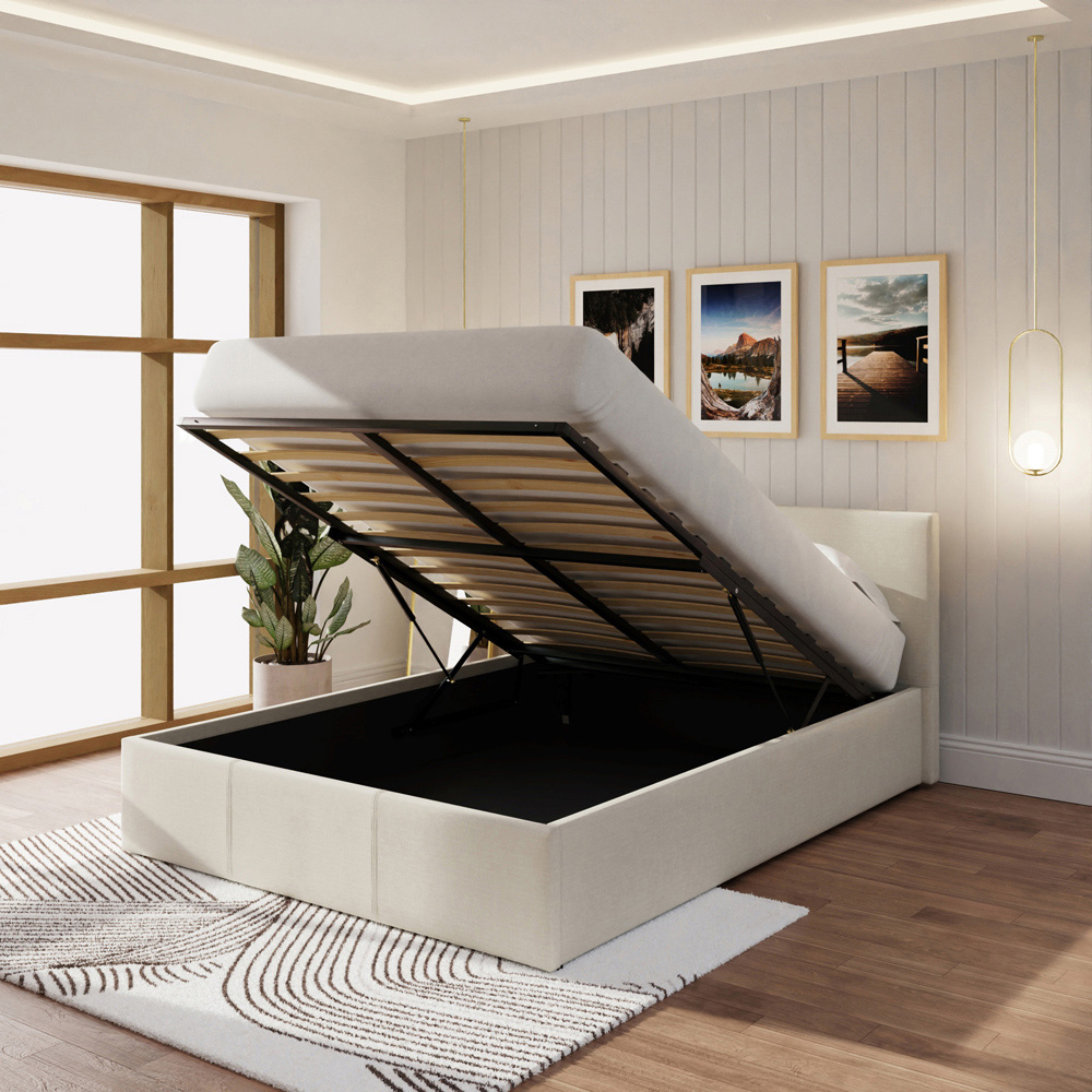 GFW King Size Natural Hopsack Fabric End Lift Ottoman Bed with Memory Pocket Spring Mattress Image 9