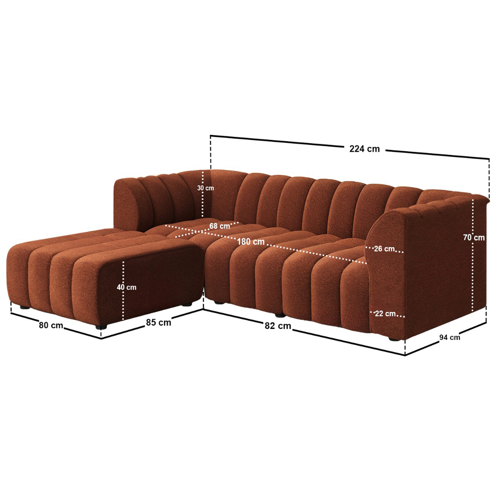 Solace+Co Halle 3 Seater Burnt Orange Chenille Sofa with Footstool Image 5