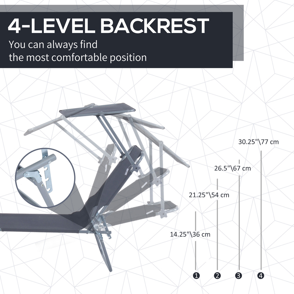 Outsunny Grey Foldable Sun Lounger with Sunshade Awning Image 4