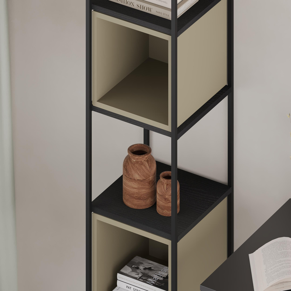 Decortie Vale Mini 5 Shelf Black Wood and Ash Green Bookcase Image 3