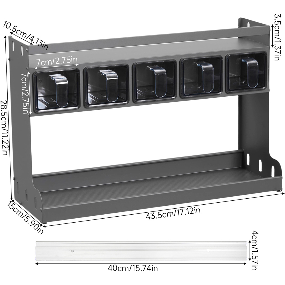 Living and Home 3-Tier Gunmetal Grey Spice Rack with 5 Seasoning Boxes Image 8