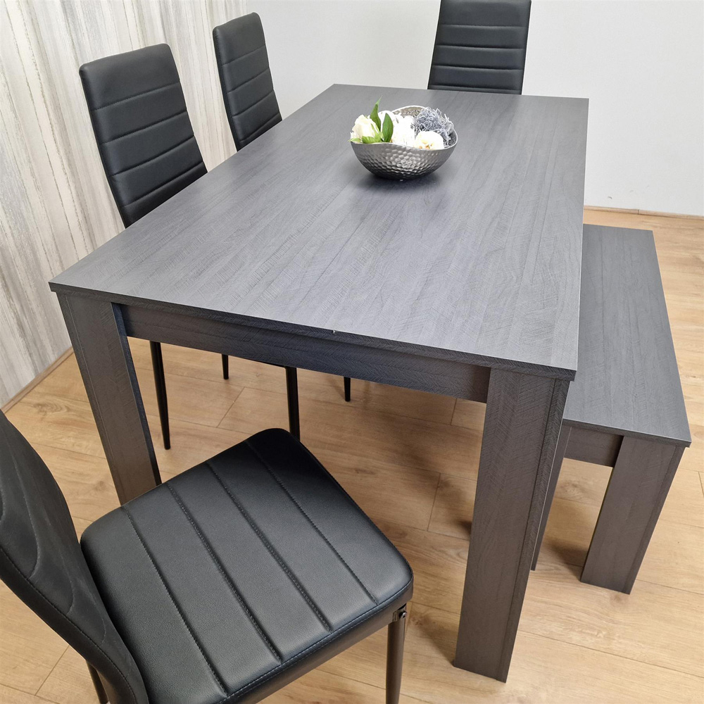 Portland 6 Seater Leather Dining Set Dark Grey and Black Image 2