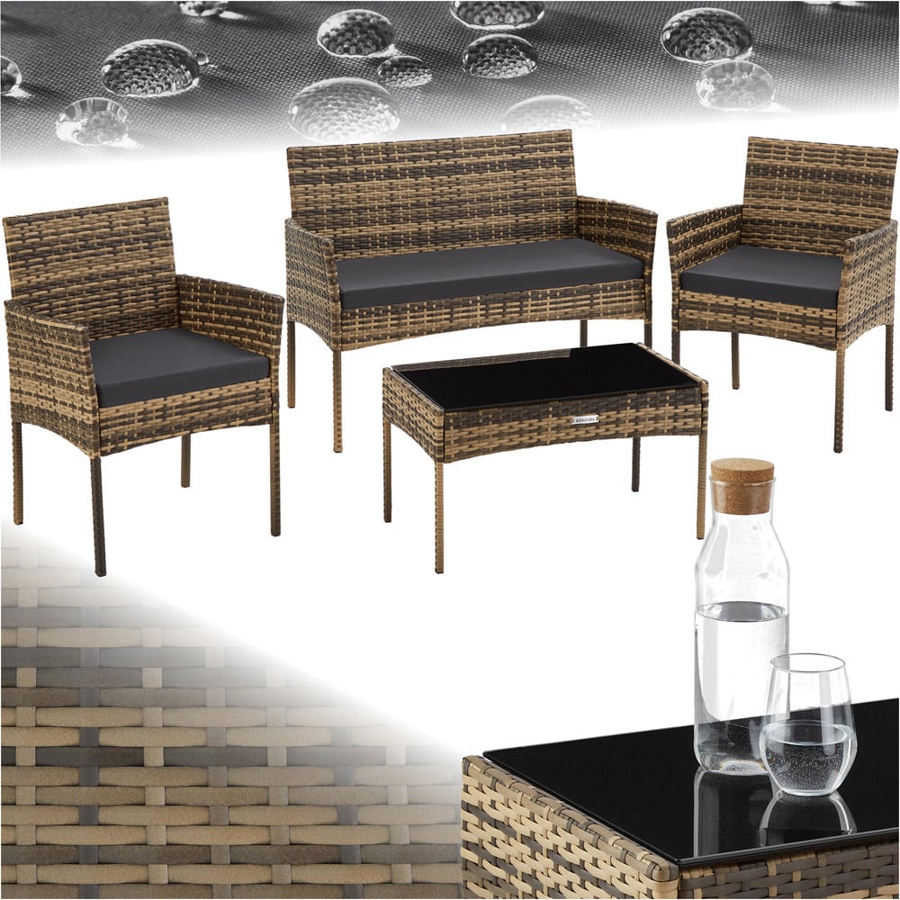 tectake Palese 4 Seater Nature Rattan Garden Sofa Set Image 2
