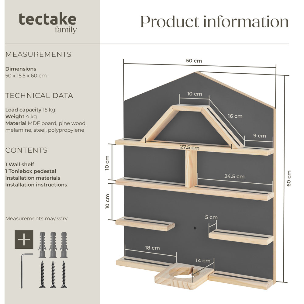 tectake Mylittle Story Anthracite House Design Wall Mounted Floating Shelf Image 9