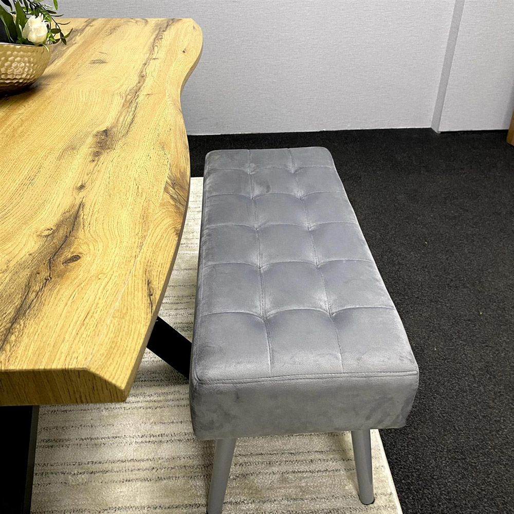 Kosy Koala 4 Seater Wood and Velvet Dining Table Set with Bench Grey Image 3