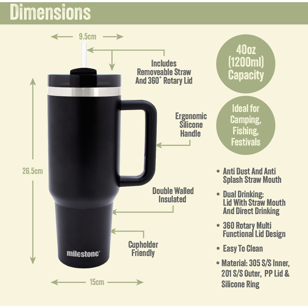 Milestone Camping Charcoal Insulated Travel Tumbler 1L Image 8