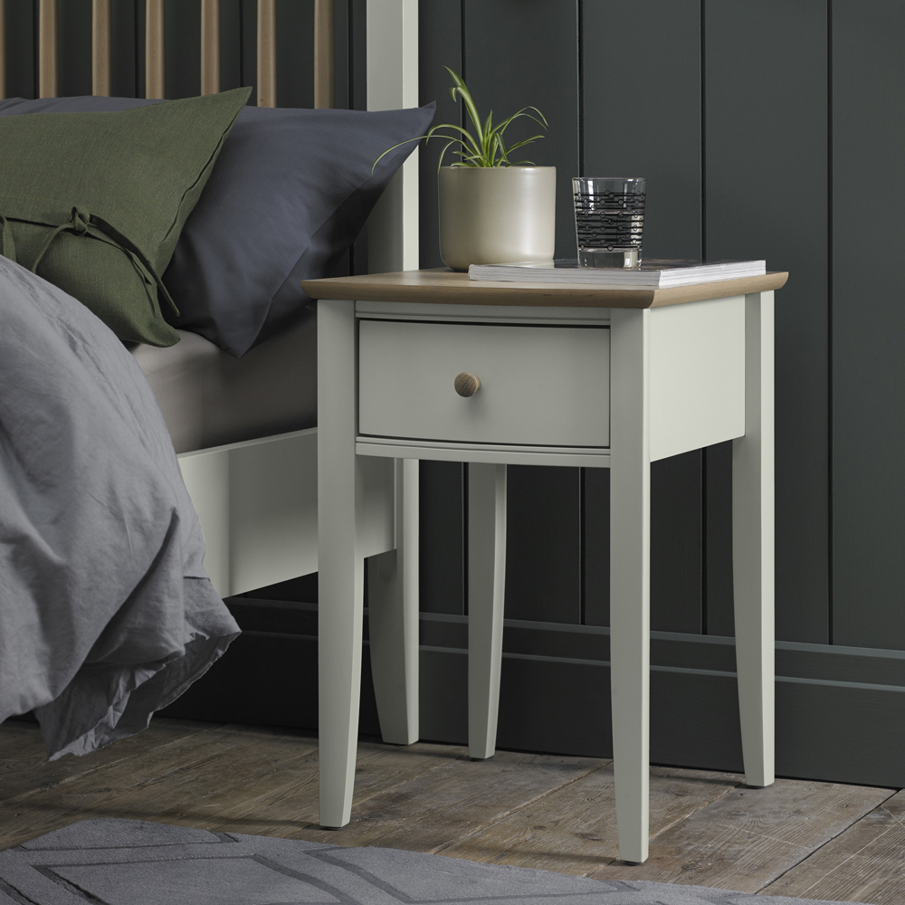 Bentley Designs Whitby Single Drawer Scandi Oak and Soft Grey Bedside Table Image 3