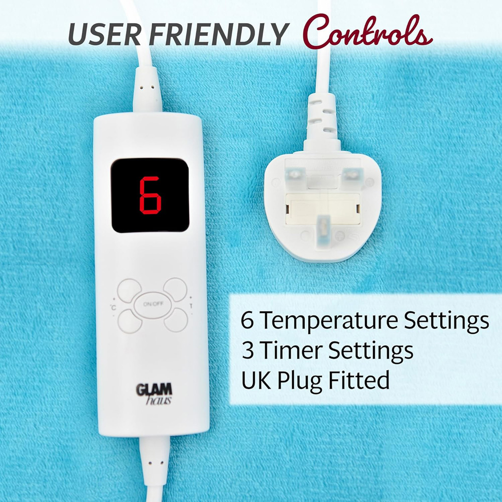 GlamHaus Scuba Blue Heated Blanket 160 x 130cm Image 7