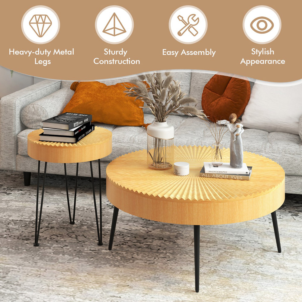 Costway Boho Farmhouse Coffee Table Set of 2 Image 5