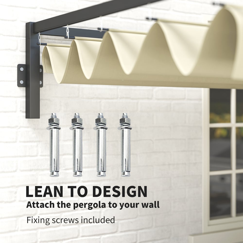 Outsunny 3 x 4m Khaki Wall Mounted Pergola with Retractable Roof Image 4