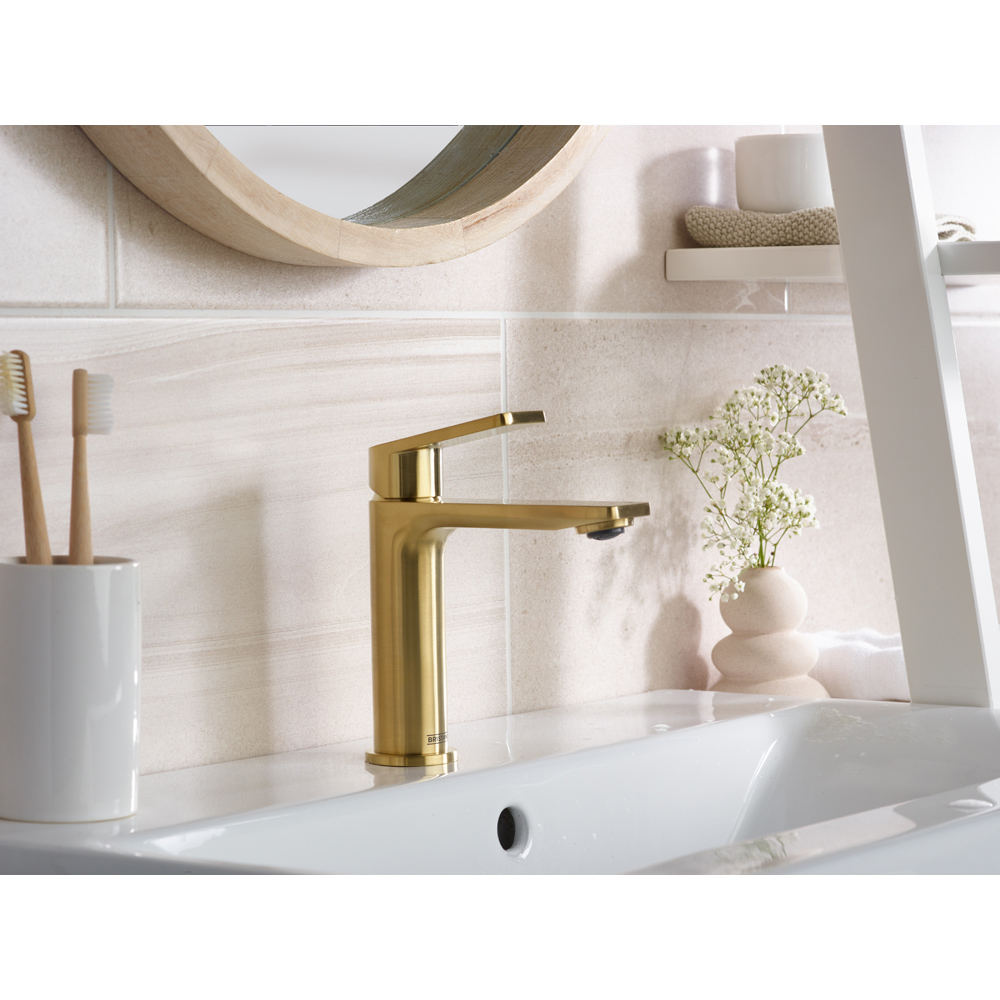 Bristan Frammento Brushed Brass Cool Start Basin Mixer with Clicker Waste Image 7