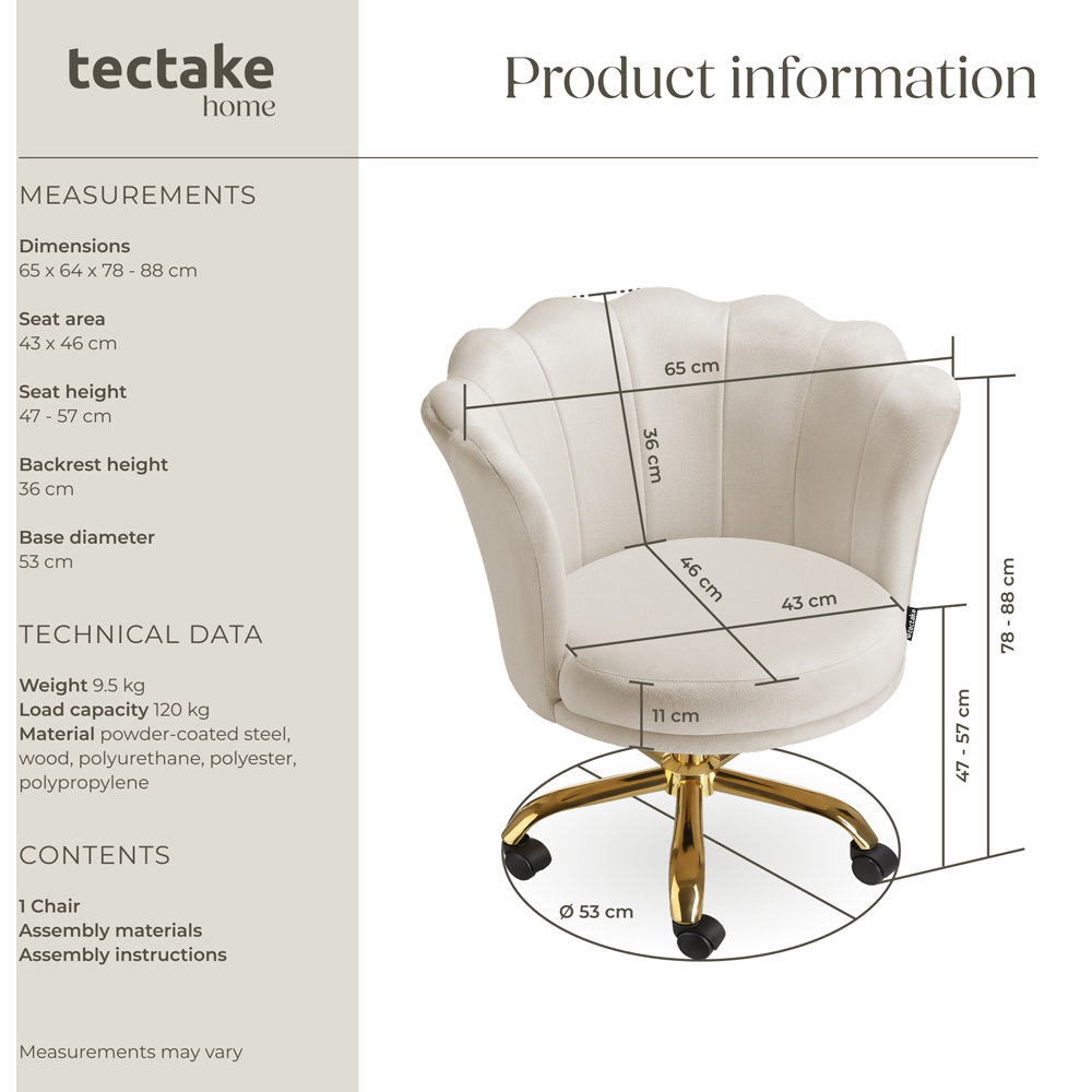 Tectake Stella Cream Soft Velvet Tulip Seat Desk Chair Image 9
