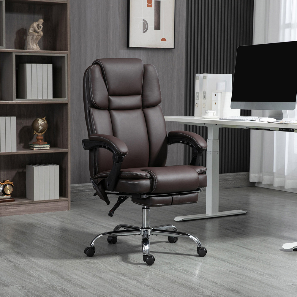 Portland Dark Brown PU Leather Massage High Back Recliner Office Chair Image 3
