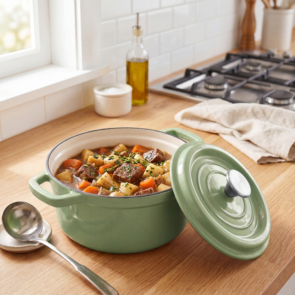 Living and Home 2L Matcha Green Enamelled Cast Iron Dutch Oven Image 7