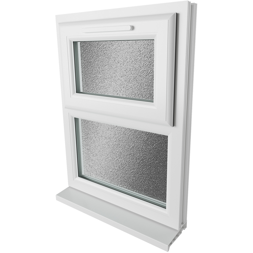 Crystal uPVC Double Glazed Window Top Hung Over Fixed Light White Obscure Glass 610x820mm Image 9